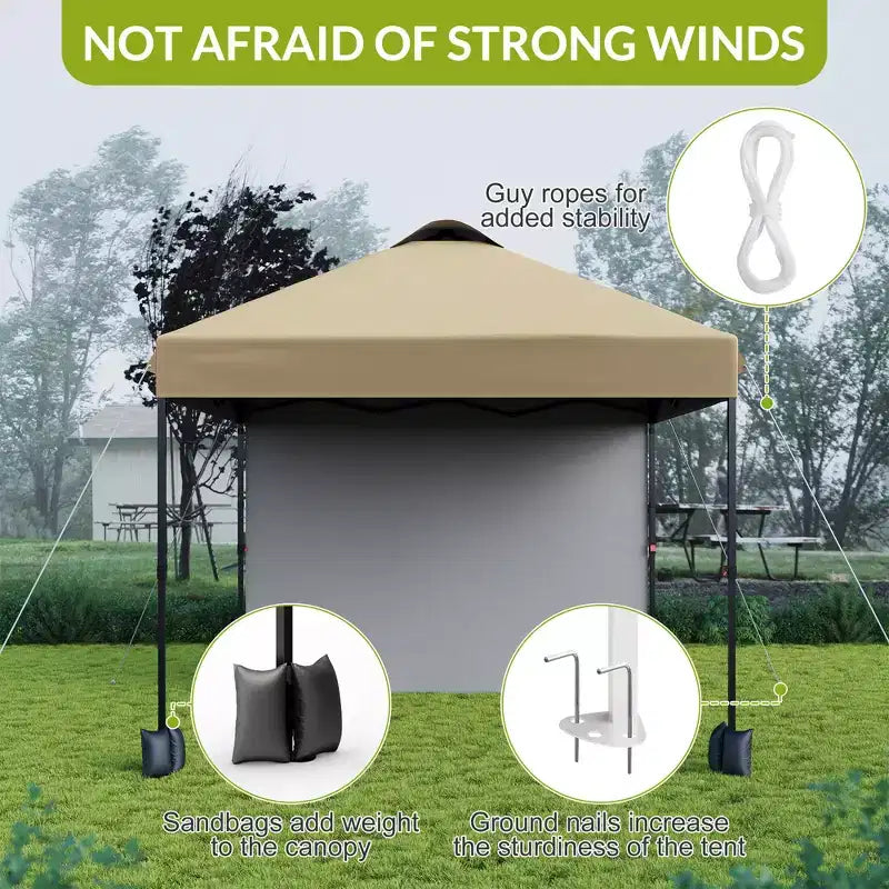Tonnelle escamotable 3x3M avec protection solaire UPF 50+, paroi latérale amovible, toit ventilé, sac à roulettes, piquets pour patio extérieur, camping