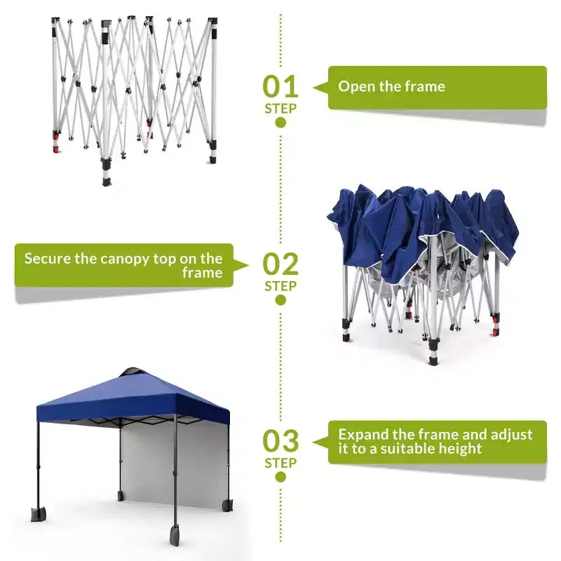 Tonnelle escamotable 3x3M avec protection solaire UPF 50+, paroi latérale amovible, toit ventilé, sac à roulettes, piquets pour patio extérieur, camping