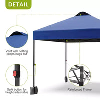 Tonnelle escamotable 3x3M avec protection solaire UPF 50+, paroi latérale amovible, toit ventilé, sac à roulettes, piquets pour patio extérieur, camping
