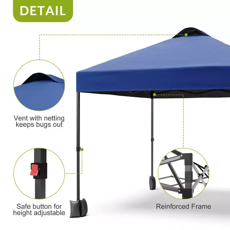 Tonnelle escamotable 3x3M avec protection solaire UPF 50+, paroi latérale amovible, toit ventilé, sac à roulettes, piquets pour patio extérieur, camping