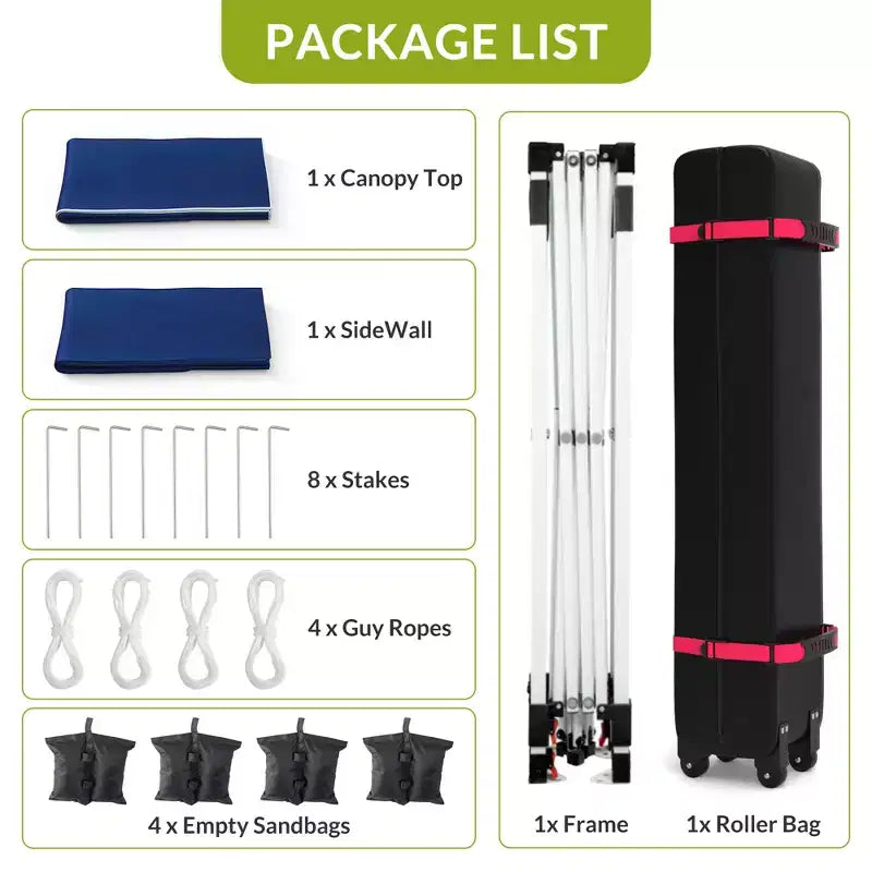 Tonnelle escamotable 3x3M avec protection solaire UPF 50+, paroi latérale amovible, toit ventilé, sac à roulettes, piquets pour patio extérieur, camping