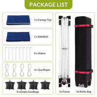 Tonnelle escamotable 3x3M avec protection solaire UPF 50+, paroi latérale amovible, toit ventilé, sac à roulettes, piquets pour patio extérieur, camping