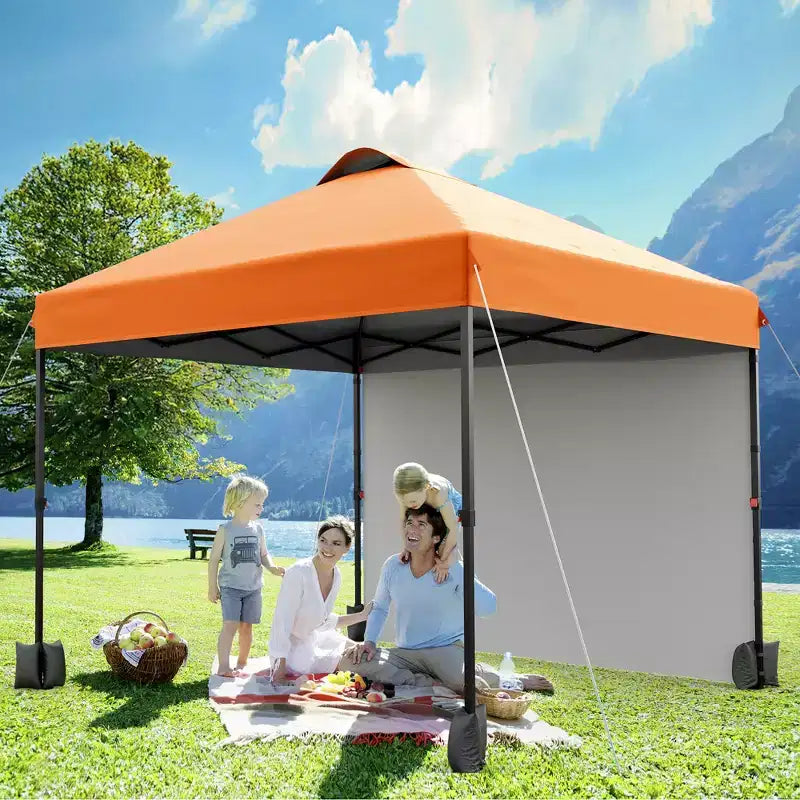 Tonnelle escamotable 3x3M avec protection solaire UPF 50+, paroi latérale amovible, toit ventilé, sac à roulettes, piquets pour patio extérieur, camping