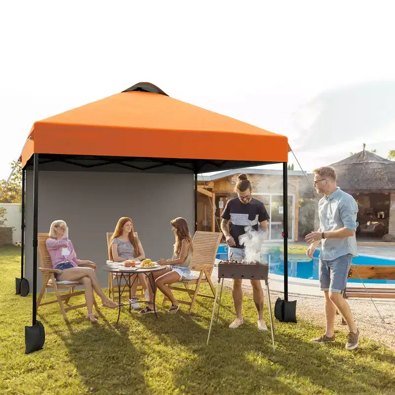 Tonnelle escamotable 3x3M avec protection solaire UPF 50+, paroi latérale amovible, toit ventilé, sac à roulettes, piquets pour patio extérieur, camping