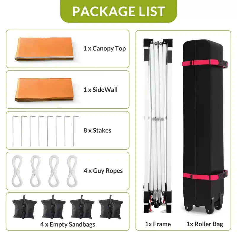Tonnelle escamotable 3x3M avec protection solaire UPF 50+, paroi latérale amovible, toit ventilé, sac à roulettes, piquets pour patio extérieur, camping