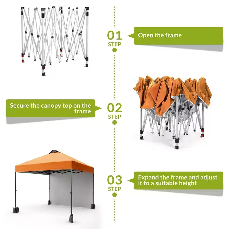 Tonnelle escamotable 3x3M avec protection solaire UPF 50+, paroi latérale amovible, toit ventilé, sac à roulettes, piquets pour patio extérieur, camping