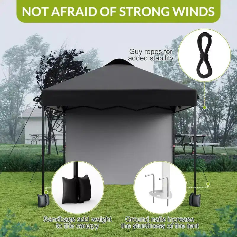 Tonnelle escamotable 3x3M avec protection solaire UPF 50+, paroi latérale amovible, toit ventilé, sac à roulettes, piquets pour patio extérieur, camping