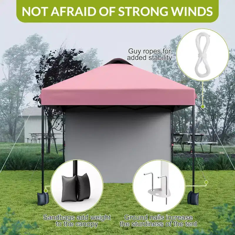 Tonnelle escamotable 3x3M avec protection solaire UPF 50+, paroi latérale amovible, toit ventilé, sac à roulettes, piquets pour patio extérieur, camping