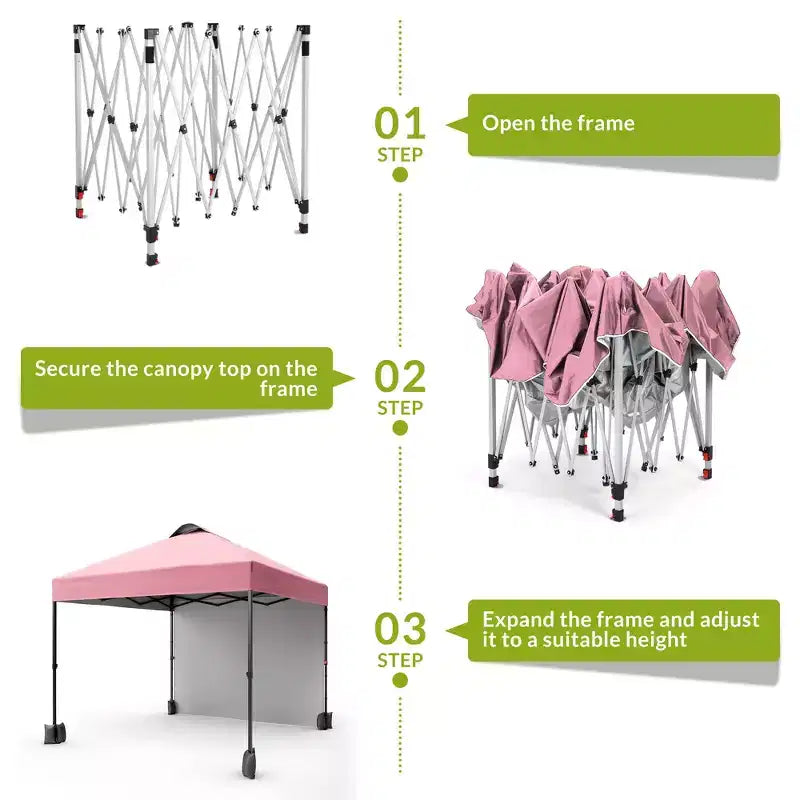 Tonnelle escamotable 3x3M avec protection solaire UPF 50+, paroi latérale amovible, toit ventilé, sac à roulettes, piquets pour patio extérieur, camping