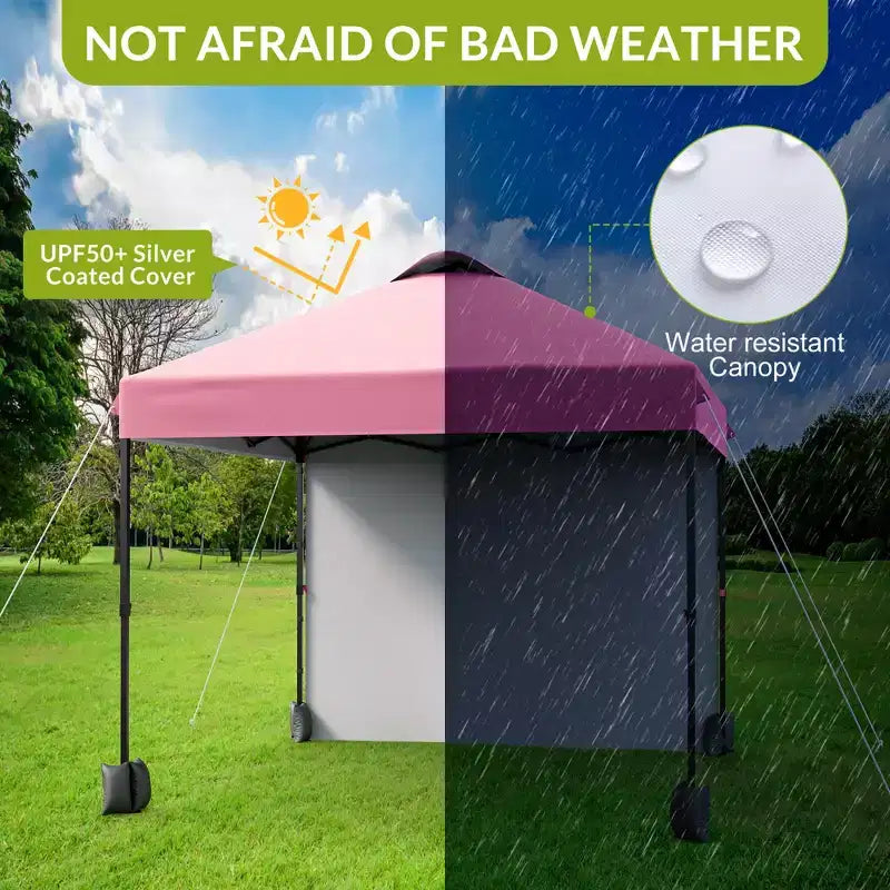 Tonnelle escamotable 3x3M avec protection solaire UPF 50+, paroi latérale amovible, toit ventilé, sac à roulettes, piquets pour patio extérieur, camping
