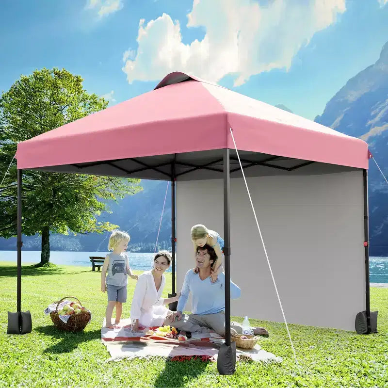 Tonnelle escamotable 3x3M avec protection solaire UPF 50+, paroi latérale amovible, toit ventilé, sac à roulettes, piquets pour patio extérieur, camping