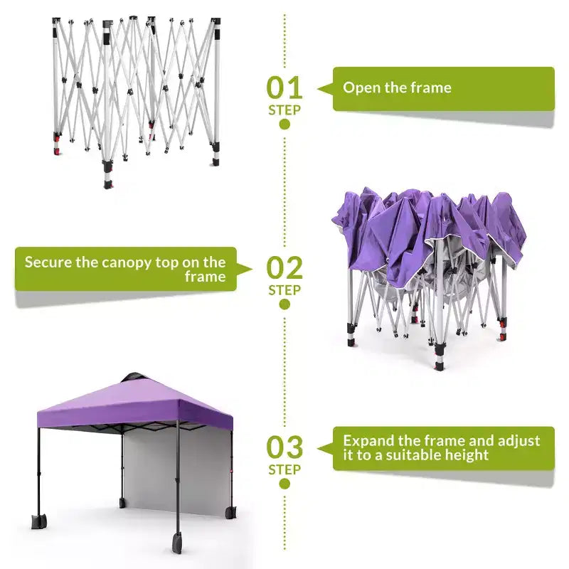 Tonnelle escamotable 3x3M avec protection solaire UPF 50+, paroi latérale amovible, toit ventilé, sac à roulettes, piquets pour patio extérieur, camping