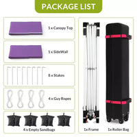 Tonnelle escamotable 3x3M avec protection solaire UPF 50+, paroi latérale amovible, toit ventilé, sac à roulettes, piquets pour patio extérieur, camping
