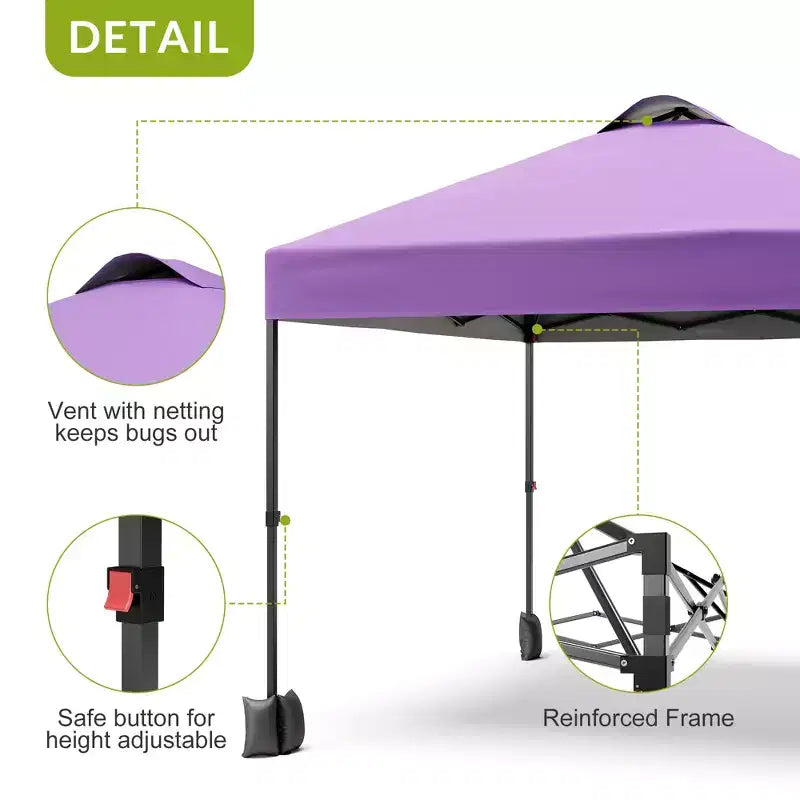 Tonnelle escamotable 3x3M avec protection solaire UPF 50+, paroi latérale amovible, toit ventilé, sac à roulettes, piquets pour patio extérieur, camping