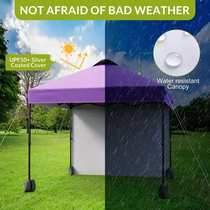 Tonnelle escamotable 3x3M avec protection solaire UPF 50+, paroi latérale amovible, toit ventilé, sac à roulettes, piquets pour patio extérieur, camping
