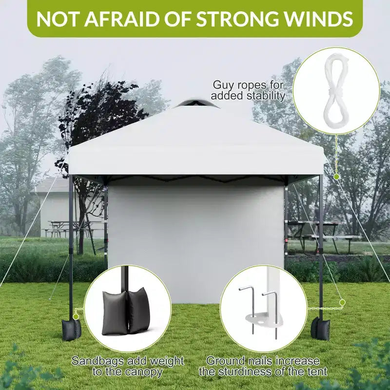 Tonnelle escamotable 3x3M avec protection solaire UPF 50+, paroi latérale amovible, toit ventilé, sac à roulettes, piquets pour patio extérieur, camping
