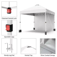 Tonnelle escamotable 3x3M avec protection solaire UPF 50+, paroi latérale amovible, toit ventilé, sac à roulettes, piquets pour patio extérieur, camping