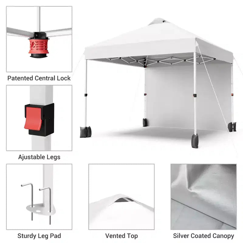 Tonnelle escamotable 3x3M avec protection solaire UPF 50+, paroi latérale amovible, toit ventilé, sac à roulettes, piquets pour patio extérieur, camping