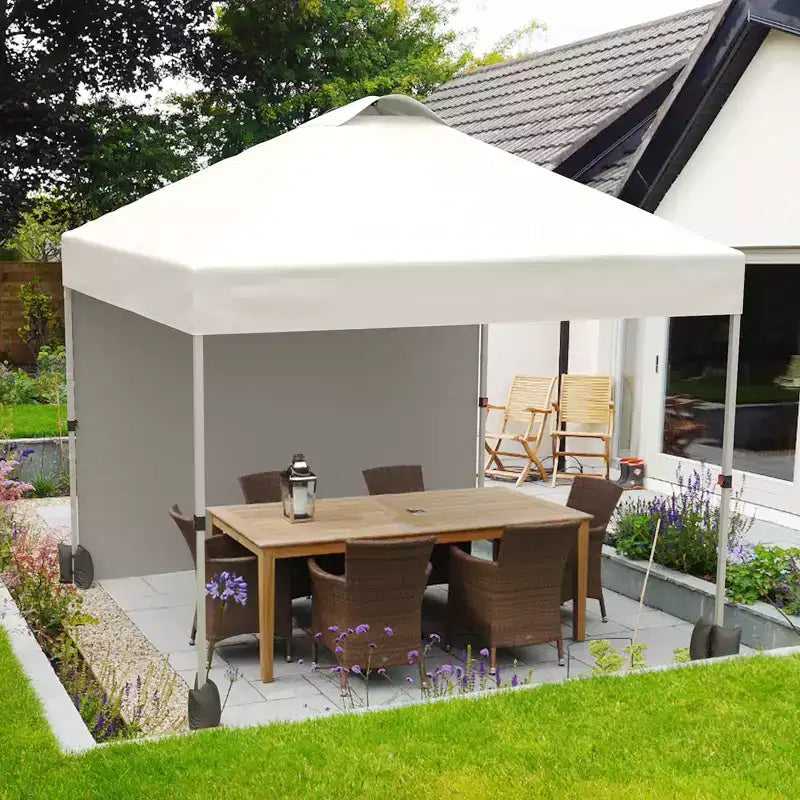 Tonnelle escamotable 3x3M avec protection solaire UPF 50+, paroi latérale amovible, toit ventilé, sac à roulettes, piquets pour patio extérieur, camping