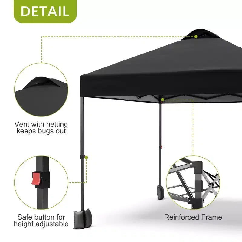 Tonnelle escamotable 3x3M avec protection solaire UPF 50+, paroi latérale amovible, toit ventilé, sac à roulettes, piquets pour patio extérieur, camping