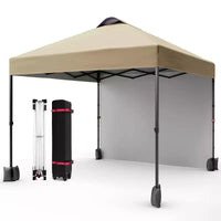 Tonnelle escamotable 3x3M avec protection solaire UPF 50+, paroi latérale amovible, toit ventilé, sac à roulettes, piquets pour patio extérieur, camping
