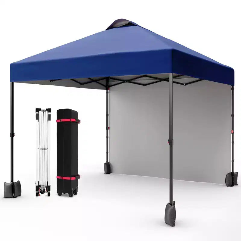 Tonnelle escamotable 3x3M avec protection solaire UPF 50+, paroi latérale amovible, toit ventilé, sac à roulettes, piquets pour patio extérieur, camping
