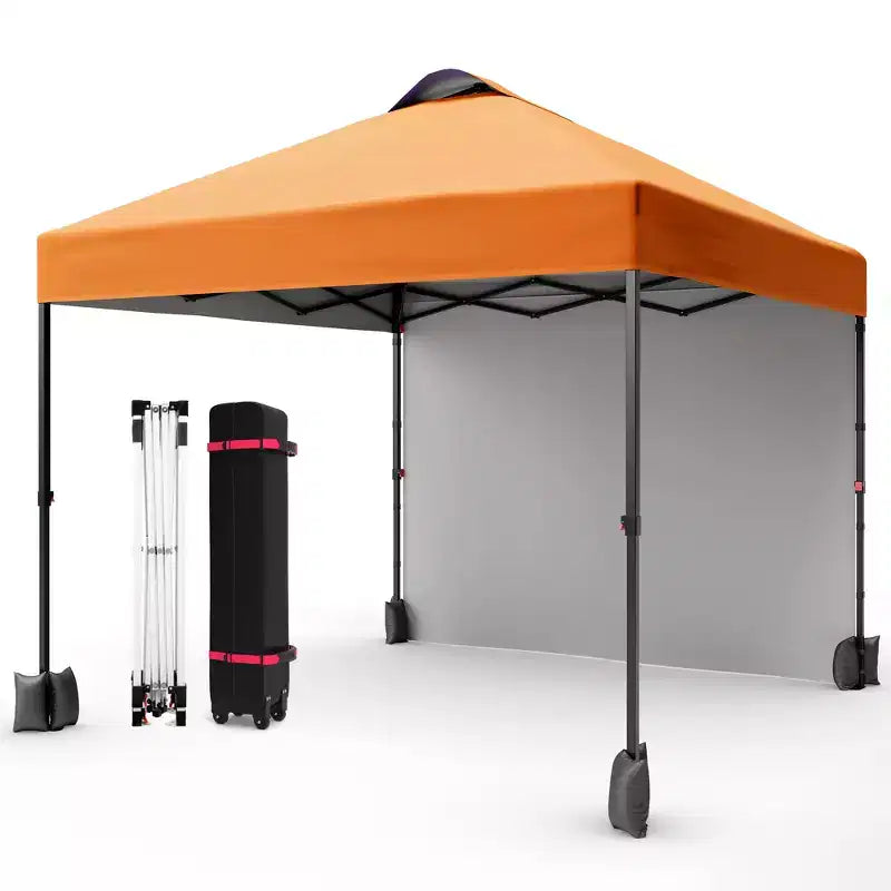 Tonnelle escamotable 3x3M avec protection solaire UPF 50+, paroi latérale amovible, toit ventilé, sac à roulettes, piquets pour patio extérieur, camping