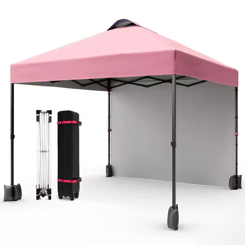 Tonnelle escamotable 3x3M avec protection solaire UPF 50+, paroi latérale amovible, toit ventilé, sac à roulettes, piquets pour patio extérieur, camping