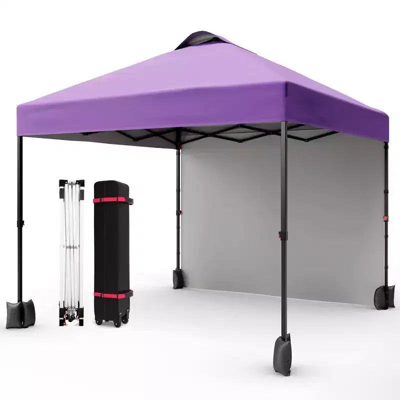 Tonnelle escamotable 3x3M avec protection solaire UPF 50+, paroi latérale amovible, toit ventilé, sac à roulettes, piquets pour patio extérieur, camping