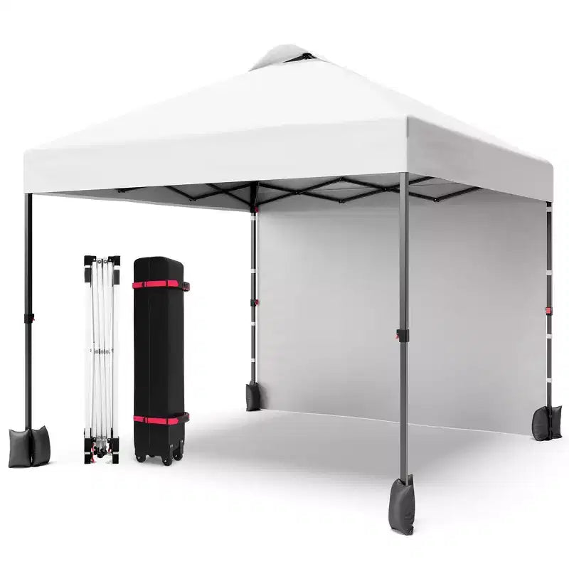 Tonnelle escamotable 3x3M avec protection solaire UPF 50+, paroi latérale amovible, toit ventilé, sac à roulettes, piquets pour patio extérieur, camping
