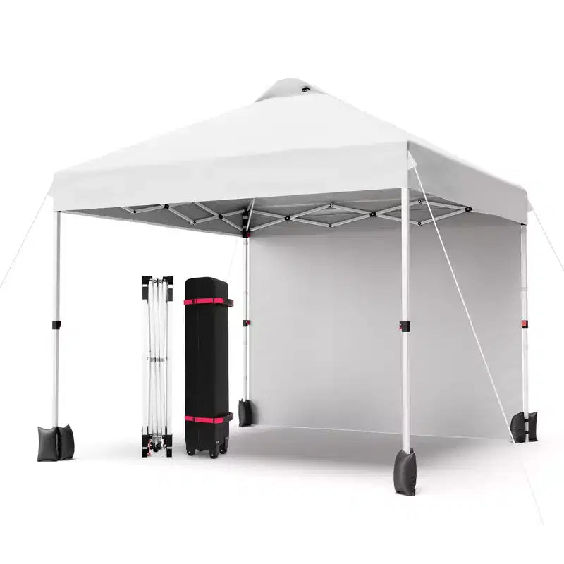 Tonnelle escamotable 3x3M avec protection solaire UPF 50+, paroi latérale amovible, toit ventilé, sac à roulettes, piquets pour patio extérieur, camping