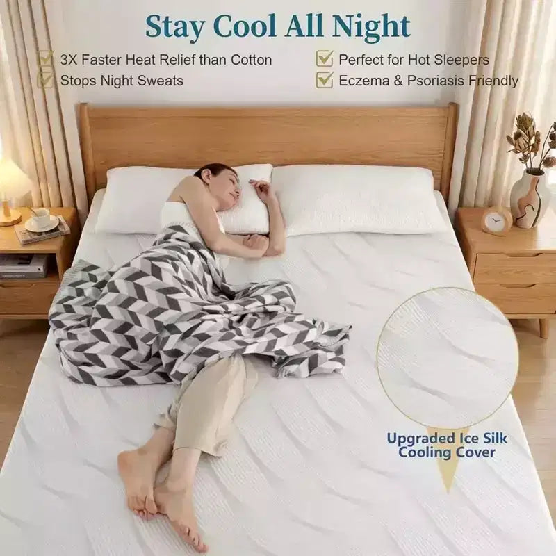 Surmatelas en mousse à mémoire de forme à gel rafraîchissant Dyonery taille Full, 3 po, extra-ferme avec housse en soie glacée et bambou pour soulagement des douleurs dorsales