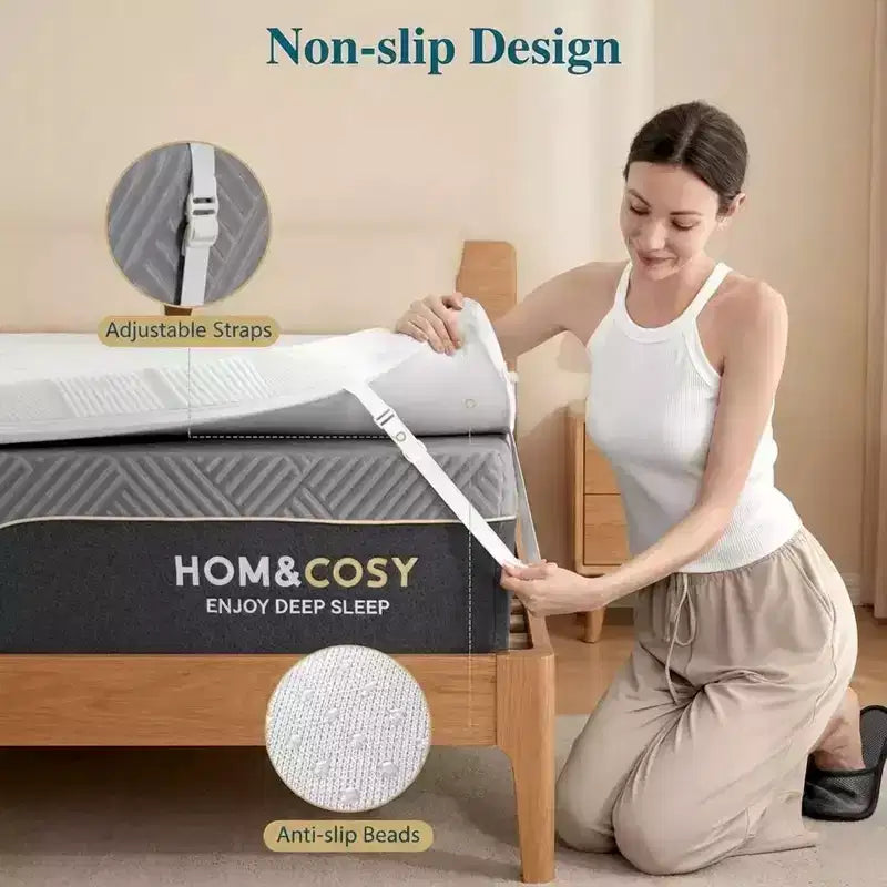 Surmatelas en mousse à mémoire de forme à gel rafraîchissant Dyonery taille Full, 3 po, extra-ferme avec housse en soie glacée et bambou pour soulagement des douleurs dorsales