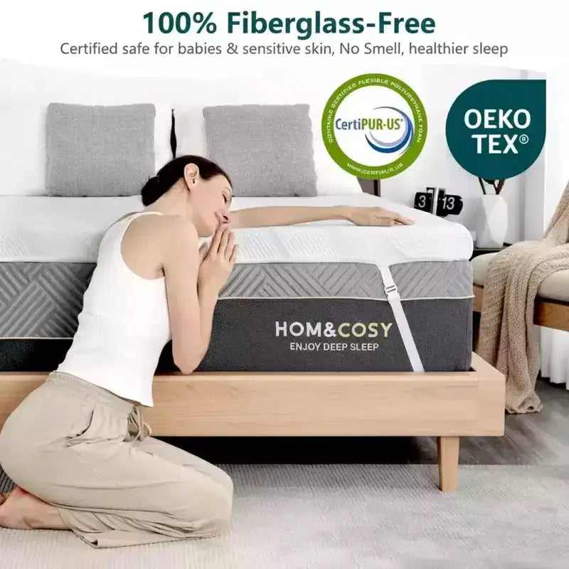 Surmatelas en mousse à mémoire de forme à gel rafraîchissant Dyonery taille Full, 3 po, extra-ferme avec housse en soie glacée et bambou pour soulagement des douleurs dorsales