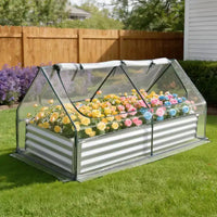 VEVOR Carré potager surélevé avec couverture, 6 x 3 x 1 pi, kit de jardinière rectangulaire métallique galvanisée d'extérieur, avec couverture de serre PE et gants, argent