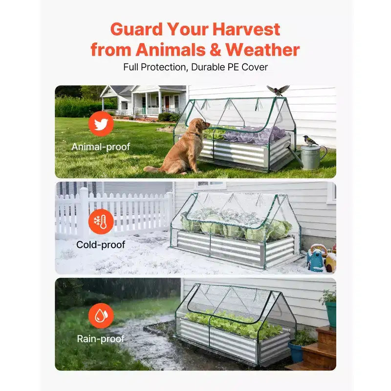 VEVOR Carré potager surélevé avec couverture, 6 x 3 x 1 pi, kit de jardinière rectangulaire métallique galvanisée d'extérieur, avec couverture de serre PE et gants, argent
