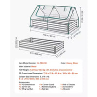VEVOR Carré potager surélevé avec couverture, 6 x 3 x 1 pi, kit de jardinière rectangulaire métallique galvanisée d'extérieur, avec couverture de serre PE et gants, argent