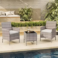 Ensemble de terrasse d'extérieur 3 pièces [bistro/bar], résine tressée en rotin PE, table en verre trempé, chaises rembourrées, pour jardin, porche, bord de piscine