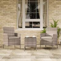 Ensemble de terrasse d'extérieur 3 pièces [bistro/bar], résine tressée en rotin PE, table en verre trempé, chaises rembourrées, pour jardin, porche, bord de piscine