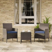 Ensemble de terrasse d'extérieur 3 pièces [bistro/bar], résine tressée en rotin PE, table en verre trempé, chaises rembourrées, pour jardin, porche, bord de piscine
