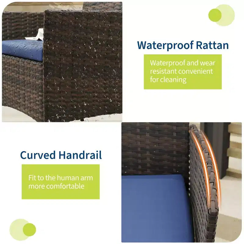 Ensemble de 3 pièces de patio extérieur [Bistro/Bar] en rotin PE, table en verre trempé, chaises rembourrées - pour jardin, porche, bord de piscine