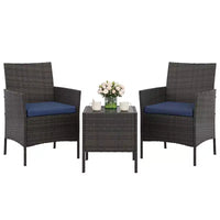 3-Piece Outdoor Patio [Bistro/Bar] Set  PE Rattan Wicker, Tempered Glass Table, Cushioned Chairs  for Garden, Porch, Poolside
