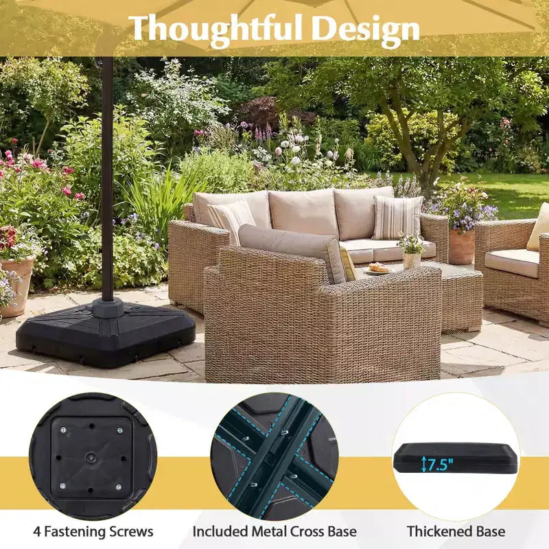 Base de parasol déporté Costway avec roulettes, pied en croix métallique pour jardin et piscine