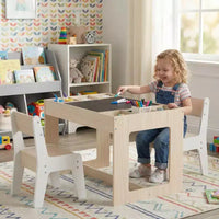 Ensemble table et 2 chaises multifonctionnel pour enfants Costway avec plateau double face amovible, gris + blanc/naturel + blanc