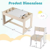 Ensemble table et 2 chaises multifonctionnel pour enfants Costway avec plateau double face amovible, gris + blanc/naturel + blanc