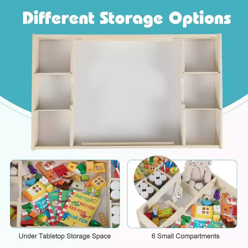 Ensemble table et 2 chaises multifonctionnel pour enfants Costway avec plateau double face amovible, gris + blanc/naturel + blanc