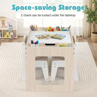 Ensemble table et 2 chaises multifonctionnel pour enfants Costway avec plateau double face amovible, gris + blanc/naturel + blanc