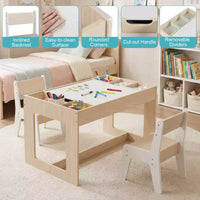 Ensemble table et 2 chaises multifonctionnel pour enfants Costway avec plateau double face amovible, gris + blanc/naturel + blanc