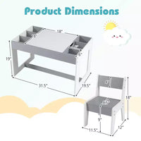 Ensemble table et 2 chaises multifonctionnel pour enfants Costway avec plateau double face amovible, gris + blanc/naturel + blanc