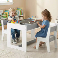 Ensemble table et 2 chaises multifonctionnel pour enfants Costway avec plateau double face amovible, gris + blanc/naturel + blanc